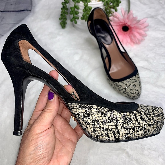 Giorgio Armani Black Suede & Sequins Heels Size 5 - Picture 3 of 14